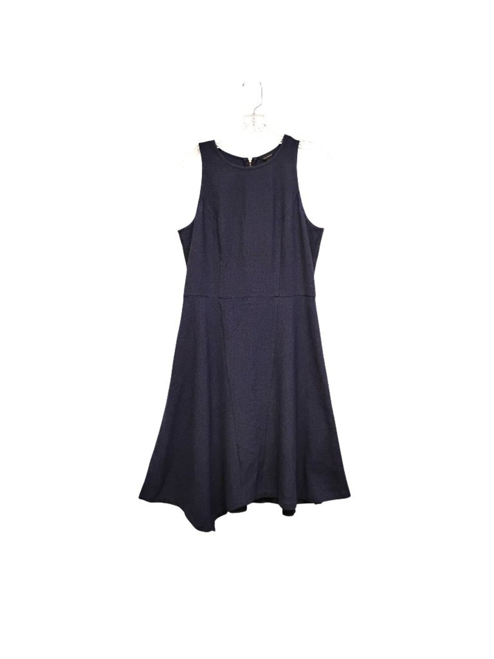 ANN TAYLOR Mini Dress Womens 8 Navy Blue Knit Sleeveless Shark Bite Hem